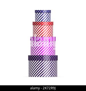 Ensemble de boîtes-cadeaux multicolores de différentes tailles. Vue avant, illustration vectorielle 3D. Illustration de Vecteur