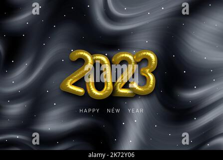 Bonne année 2023. Illustration vectorielle festive des numéros d'or 2023 sur fond liquide ondulé. Affiche ou bannière de fête. Illustration de Vecteur