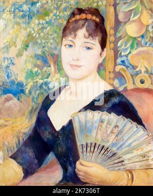 Pierre Auguste Renoir, femme avec Fan, portrait peint à l'huile sur toile, 1886 Banque D'Images