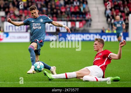 Alkmaar - Sebastian Szymanski de Feyenoord lors du match entre AZ Alkmaar et Feyenoord à l'AFAS Stadion le 16 octobre 2022 à Alkmaar, pays-Bas. (Box to Box Pictures/Tom Bode) Banque D'Images