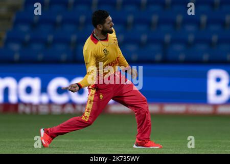 Hobart, Australie. 17th octobre 2022. Sikandar Raza, du Zimbabwe, célèbre après avoir pris le cricket de George Dockrell, d'Irlande, lors du match de la coupe du monde hommes T20 de la CCI entre l'Irlande V Zimbabwe à Bellerive Oval sur 17 octobre 2022 à Hobart, en Australie. IMAGE LIMITÉE À L'USAGE ÉDITORIAL - STRICTEMENT AUCUNE UTILISATION COMMERCIALE crédit: Izhar Ahmed Khan/Alamy Live News/Alamy Live News Banque D'Images