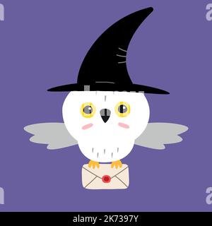 Hibou vectoriel avec lettre et chapeau assistant Illustration de Vecteur