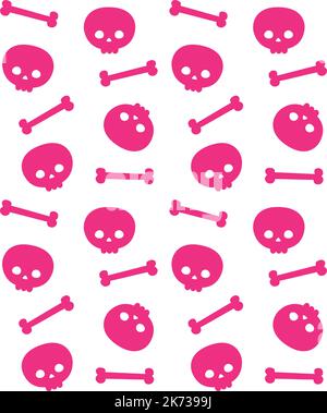 Motif vectoriel sans couture du crâne et des os du kawaii Illustration de Vecteur