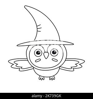 Hibou d'Halloween plat vectoriel dans chapeau de sorcière Illustration de Vecteur