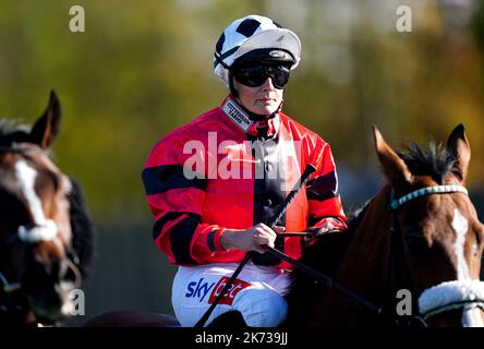 Bay of Hope, criée par le jockey Joanna Mason, après avoir conté dans les publicités nordiques Iveco et Fiat Restricted Novice Stakes au champ de courses de Pontefract, West Yorkshire. Date de la photo: Lundi 17 octobre 2022. Banque D'Images