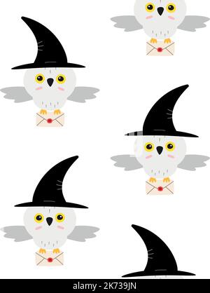 Motif vectoriel sans couture de hibou avec lettre Illustration de Vecteur