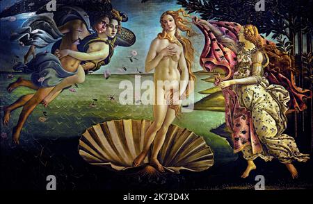 Naissance de Vénus, Sandro Botticelli ,(Firenze 1445 – 1510) Florence Italie, (déesse de l'amour et de la beauté, arrivant sur terre, sur l'île de Chypre), Banque D'Images