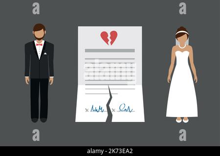 séparation divorce info graphique avec contrat de mariage déchiré Illustration de Vecteur