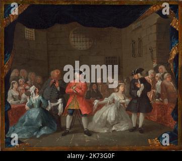 William Hogarth (1697 - 1764) peintre anglais, graveur, satiriste illustré - Une scène de l'Opéra du beggar - huile sur toile Banque D'Images