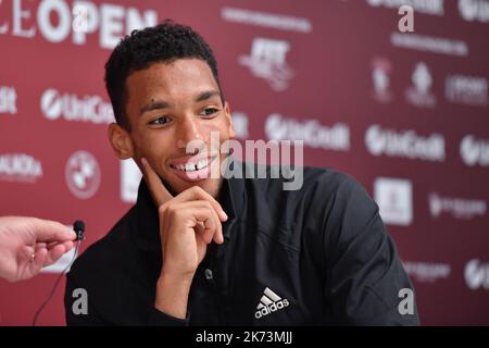 Pala Wanny, Florence, Italie, 16 octobre 2022, Conférence de presse post-match de Felix Auger-Aliassime du Canada lors de l'Open - final UniCredit Firenze Banque D'Images