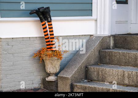 Porte décorée pour Halloween lors de l'événement annuel happenings hantés qui a eu lieu pendant le mois d'octobre pour célébrer l'histoire des sorcières de la ville Banque D'Images