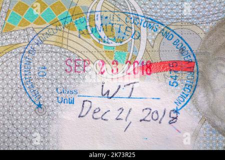 Department of Homeland Security US Customs and Border protection a admis NEW Newark, NJ - timbre dans le passeport britannique septembre 23 2018 décembre 21 2018 Banque D'Images