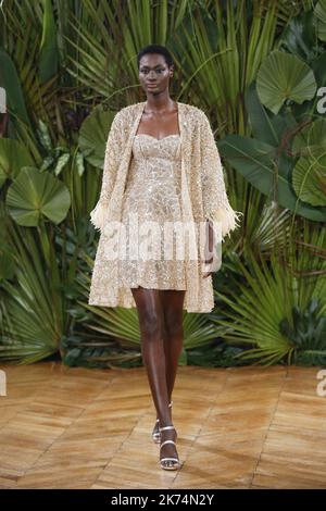 Un modèle marche sur la piste lors du spectacle Idan Cohen haute Couture automne/hiver 2017-2018 dans le cadre de la semaine de la mode de la haute Couture à Paris sur 4 juillet 2017, en France. Banque D'Images