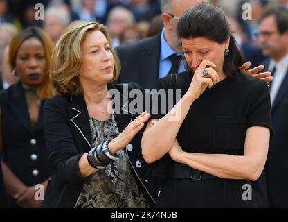 Agnes Buzyn en larmes lors de la cérémonie funéraire de Simone Veil, dans la cour des Invalides à Paris, France, 05 juillet 2017. Les survivants de l'Holocauste rejoignent le président français et les dignitaires européens lors d'une cérémonie commémorative spéciale pour Simone Veil, qui est passé des horreurs des camps de la mort nazis pour devenir président du Parlement européen et l'un des politiciens les plus vénérés de France LTG Banque D'Images