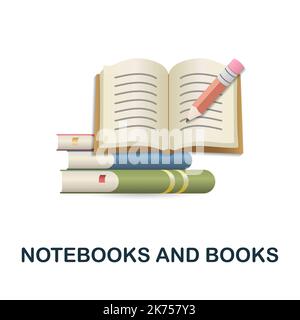 Icône Livres et carnets. 3d illustration de la collection de la rentrée. Icône Creative Notebooks and Books 3D pour la conception Web, les modèles, les infographies Illustration de Vecteur