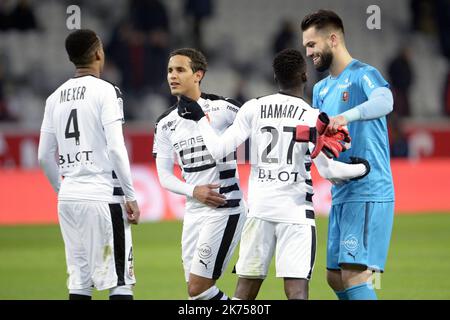 Fin de correspondance . Joie Rennes . Lors du match de l'OSC de Lille contre le Stade Rennais Ligue 1 au Stade Pierre-Mauroy, Lille Banque D'Images