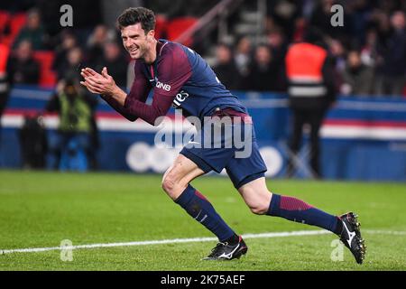 Thiago Motta de Paris Saint Germain en action lors du match de football de la Ligue française 1 entre Paris Saint Germain (PSG) et le Racing Club Strasbourg Alsace au stade du Parc des Princes à Paris, France, 17 février 2018. Banque D'Images