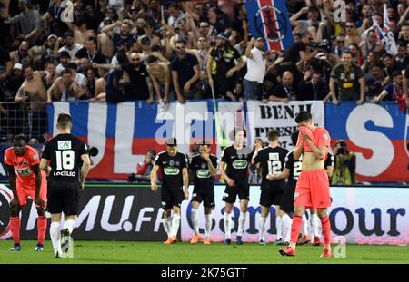 Dejection lors de la coupe de France 2018 semi-finale Caen contre Paris Saint-Germain, Stade Michel d'Ornano à Caen, 18th avril 2018 Banque D'Images