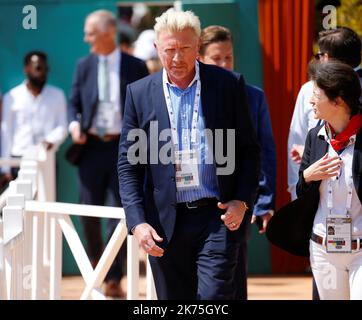 Boris Becker assiste au cinquième jour du Rolex Monte-Carlo Masters au Monte-Carlo Sporting Club on 19 avril 2018 à Monte-Carlo, Monaco. Banque D'Images