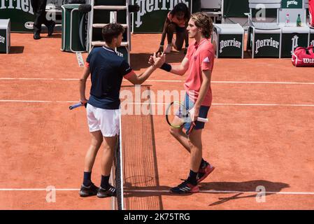 Alexis Sciard / IP3; Paris, France le 31 mai 2018 - internationaux de France de tennis, Roland Garros 2018. 2nd tour opposante Dominic Thiem a Stefanos Tsitsipas. Ouverture française de Roland Garros 2018, 2nd ronde : Dominic Thiem vs Stefanos Tsitsipas. Banque D'Images