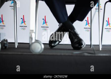 Conférence de presse sur l'organisation des Jeux Olympiques à Paris en 2024, à l'occasion de la visite de la Commission de coordination du CIO, à Paris, le 18 juin 2018. Banque D'Images