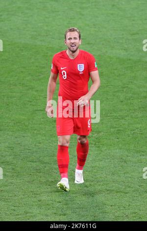 Coupe du monde de la FIFA football Russie 2018, Stade Spartak, Moscou, Russie; coupe du monde de 16 match de football M56 Colombie contre Angleterre; jeu de pénalité de shout; l'Angleterre a battu la Colombie alors qu'ils ont gagné leur PREMIÈRE fusillade de la coupe du monde ; photo : ENG9 FW Harry Kane - (Tottenham Hotspur, Angl.) © Pierre Teyssot / Maxppp Banque D'Images