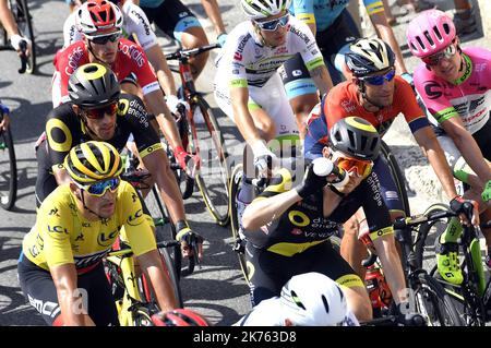Le peloton pendant la phase 7 du Tour de France entre Fougères et Chartres sur 13 juillet 2018. Banque D'Images
