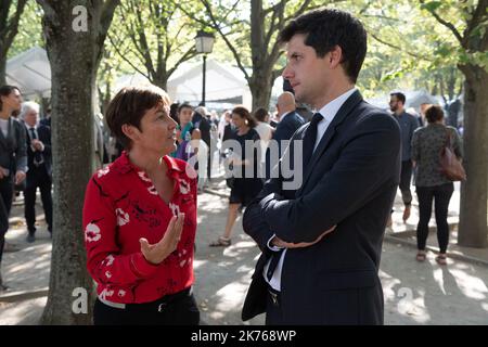 Le ministre français de l'outre-mer, Annick Girardin, et le ministre français de la cohésion territoriale, Julien Denormandie. Le président français Emmanuel Macron et Brigitte Macron assistent à une cérémonie nationale pour rendre hommage aux victimes du terrorisme. Paris, FRANCE-19/09/2018 Banque D'Images