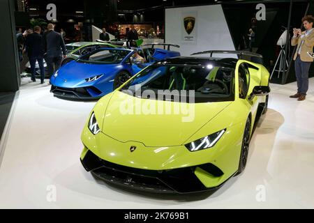Lamborghini . - Paris, France, octobre 2nd 2018 - le premier jour de presse du salon de l'automobile de Paris. Banque D'Images