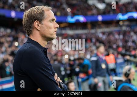 Thomas Tuchel lors du match de la Ligue des champions de l'UEFA entre Paris Saint Germain et l'étoile rouge de Belgrade au Parc des Princes, à Paris, en France Banque D'Images