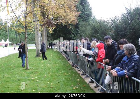 Cérémonie franco-allemande dans la défrichement de Rethondes (la Glade de l'armistice) à Compiègne, dans le nord de la France, sur 10 novembre 2018 dans le cadre des commémorations marquant le 100th anniversaire de l'armistice du 11 novembre 1918, mettant fin à la première Guerre mondiale Emmanuel Macron Angela Merkel Banque D'Images