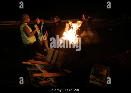 Démonstration de gilets jaunes et blocage ou ralentissement de la circulation automobile Banque D'Images