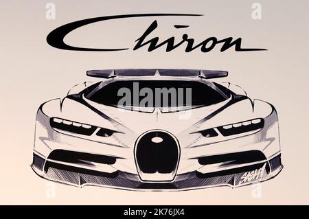 Dessin d'un Bugatti Chiron. PHOTO Alexandre MARCHI. - Molsheim, France, novembre 15t 2018 - usine de Bugatti Banque D'Images