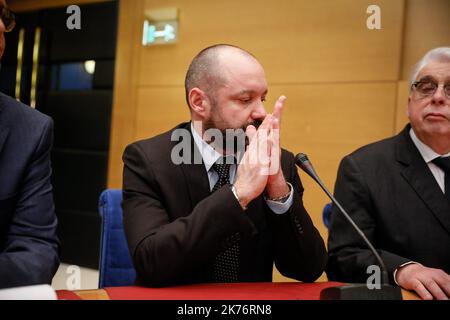 Vincent Crase, membre du parti politique français la République en Marche (LREM), assiste à une audience au sénat français, à Paris, France, le 19 septembre 2018. AlexandreBenalla, le chef de la sécurité du président français EmmanuelMacron, et Vincent Crase ont été confrontés à une audience au sénat après qu'une vidéo publiée le 19 juillet 2018 l'a montré, le chef de cabinet adjoint du président français EmmanuelMacron, portant un casque anti-émeute et un uniforme de police, tout en attaquant les manifestants lors des manifestations de rue du 01 mai 2018. Banque D'Images