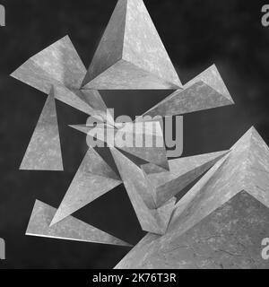 Résumé 3D triangles formes géométriques avec texture et fissures en béton - 3D rendu d'illustration Banque D'Images