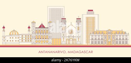 Caricature Panorama par Skyline de la ville d'Antananarivo, Madagascar - illustration vectorielle Illustration de Vecteur