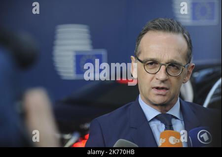 Arrivée du ministre allemand des Affaires étrangères Heiko MAAS au Conseil européen des Affaires étrangères à Bruxelles. Banque D'Images