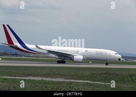 Blotzheim, France, avril 16th 2019 - vol d'essai de l'avion de la présidence française : de Paris à Metz, puis de Bâle Mulhouse et de retour à Villacoublay. Banque D'Images