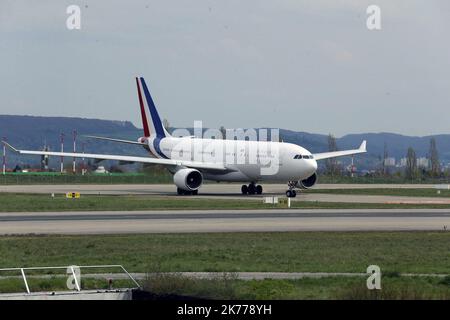 Blotzheim, France, avril 16th 2019 - vol d'essai de l'avion de la présidence française : de Paris à Metz, puis de Bâle Mulhouse et de retour à Villacoublay. Banque D'Images