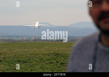 Blotzheim, France, avril 16th 2019 - vol d'essai de l'avion de la présidence française : de Paris à Metz, puis de Bâle Mulhouse et de retour à Villacoublay. Banque D'Images