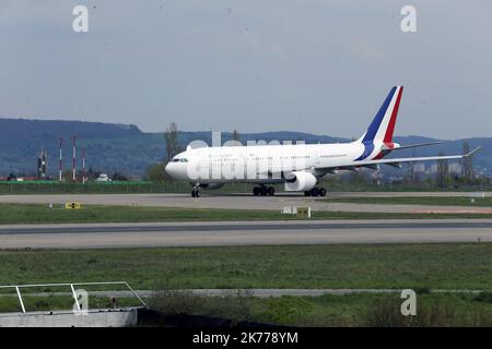 Blotzheim, France, avril 16th 2019 - vol d'essai de l'avion de la présidence française : de Paris à Metz, puis de Bâle Mulhouse et de retour à Villacoublay. Banque D'Images