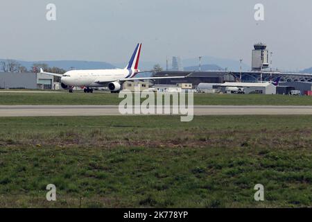 Blotzheim, France, avril 16th 2019 - vol d'essai de l'avion de la présidence française : de Paris à Metz, puis de Bâle Mulhouse et de retour à Villacoublay. Banque D'Images