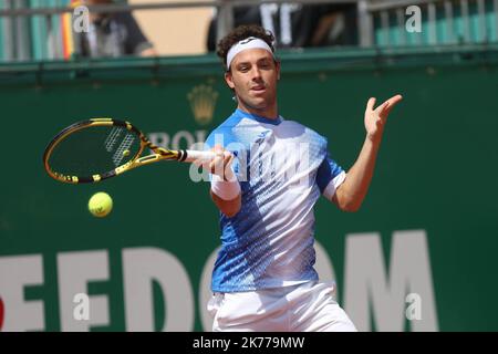 ©Laurent Lairys/MAXPPP - Marco Cecchinato d'Italie pendant le Rolex Monte-Carlo Masters 2019, ATP Masters 100 tennis Match sur 18 avril 2019 à Monaco - photo Laurent Lairys / MAXPPP Banque D'Images