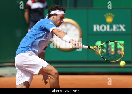 ©Laurent Lairys/MAXPPP - Marco Cecchinato d'Italie pendant le Rolex Monte-Carlo Masters 2019, ATP Masters 100 tennis Match sur 18 avril 2019 à Monaco - photo Laurent Lairys / MAXPPP Banque D'Images