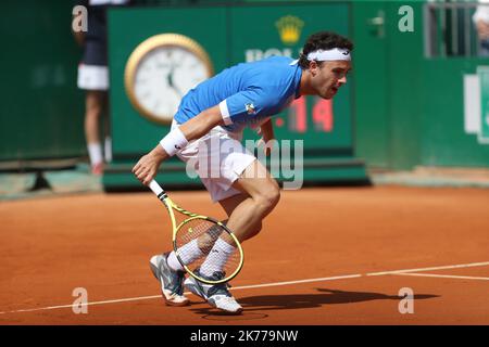 ©Laurent Lairys/MAXPPP - Marco Cecchinato d'Italie pendant le Rolex Monte-Carlo Masters 2019, ATP Masters 100 tennis Match sur 18 avril 2019 à Monaco - photo Laurent Lairys / MAXPPP Banque D'Images