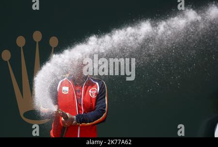 Roquebrune-Cap-Martin, vendredi 19 avril 2019 - Rolex Monte-Carlo Masters, quarts de finale court Rainier III - Novak Djokovic (SRB) - Daniil Medvedev (Rus) Banque D'Images