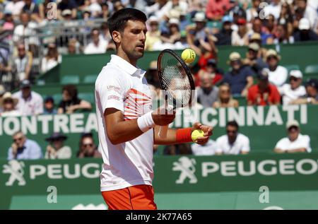 Roquebrune-Cap-Martin, vendredi 19 avril 2019 - Rolex Monte-Carlo Masters, quarts de finale court Rainier III - Novak Djokovic (SRB) - Daniil Medvedev (Rus) Banque D'Images