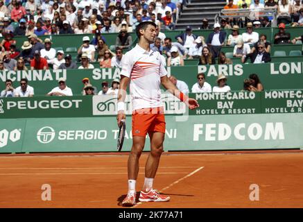 Roquebrune-Cap-Martin, vendredi 19 avril 2019 - Rolex Monte-Carlo Masters, quarts de finale court Rainier III - Novak Djokovic (SRB) - Daniil Medvedev (Rus) Banque D'Images