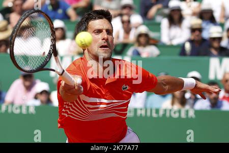 Roquebrune-Cap-Martin, vendredi 19 avril 2019 - Rolex Monte-Carlo Masters, quarts de finale court Rainier III - Novak Djokovic (SRB) - Daniil Medvedev (Rus) Banque D'Images