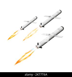 Missile de croisière en vol sur un fond blanc Illustration de Vecteur